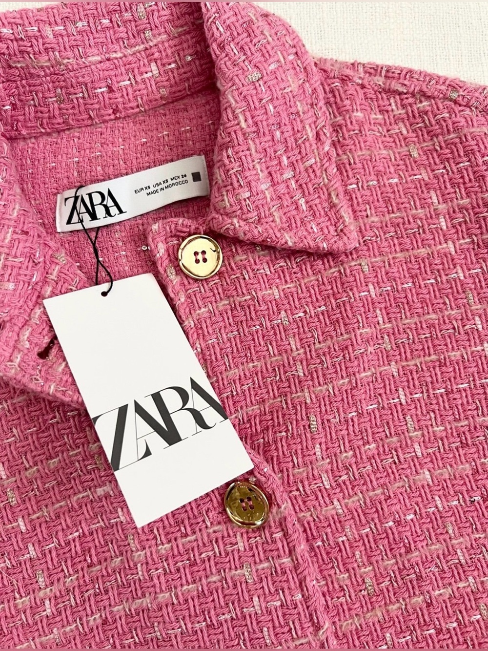 ZARA Bubblegum Pink Tweed Cropped Jacket - Picture 2 of 10